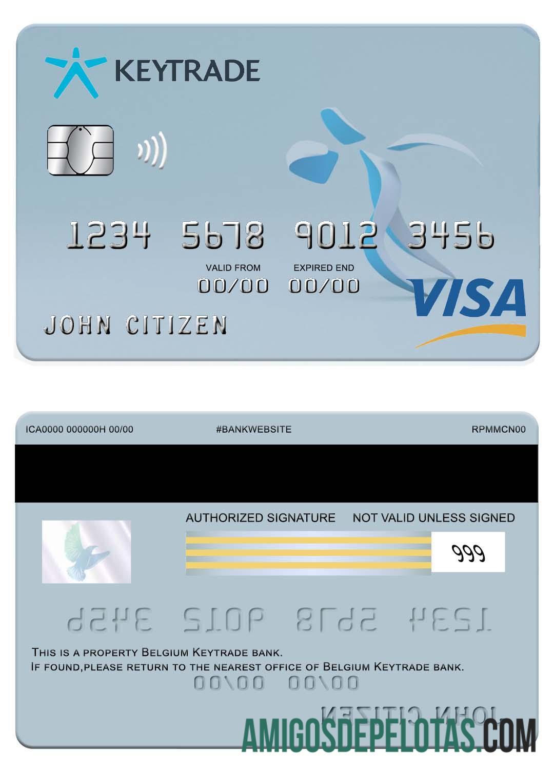 Cartão Visa do Banco Keytrade da Bélgica modelo